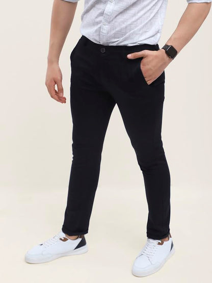 Turtle Men Cotton Stretch Black Check Narrow Fit Casual Trouser