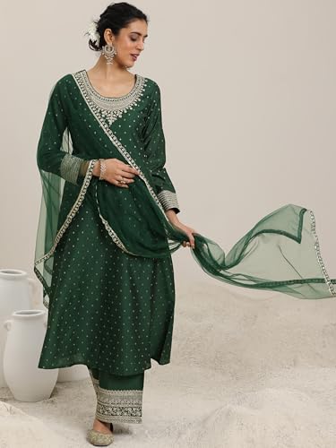 Libas Womens Chanderi Silk Kurta Set (49281_Green
