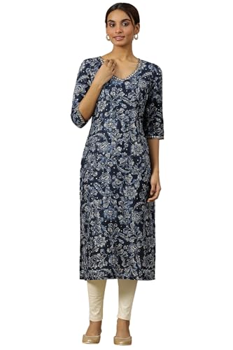 Aurelia WomenS Floral Printed Straight Kurta | V-Neck Kurta For Women | Printed Kurta For Women | Beautiful Regular Fit Kurta Fo