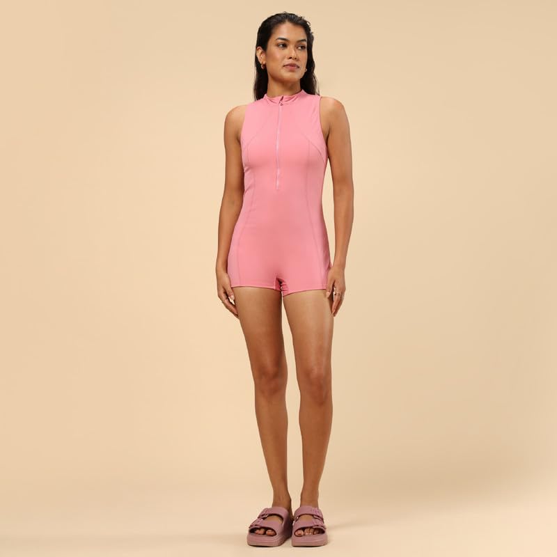 Bliss Swimsuit - Sleeveless, Shorts That Dont Ride up, Zippered Front, Racerback Design, UPF 50+ Sun Protection, Full Coverage,