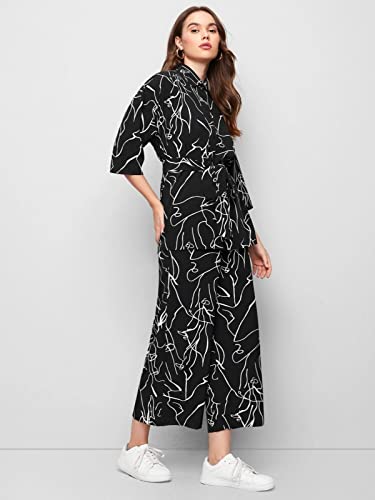 GRECIILOOKS Women Co Ord Set| Collared Self Belted Allover Print| Half Sleeve Shirt| Straight Shirt with Belt| Women Two-Piece O