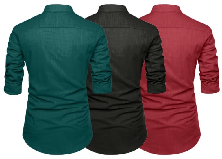 Finivo Fashion Combo Of MenS Solid Cotton Blend Straight Kurta Shirt Pack Of 3