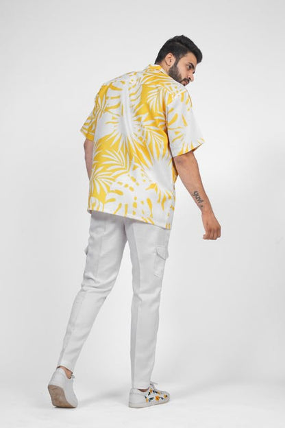 Brown Culture MenS Cotton Blend Leaf Print Shirt With Spread Collared Half Sleeves Standard Length And Button Down Closure Type