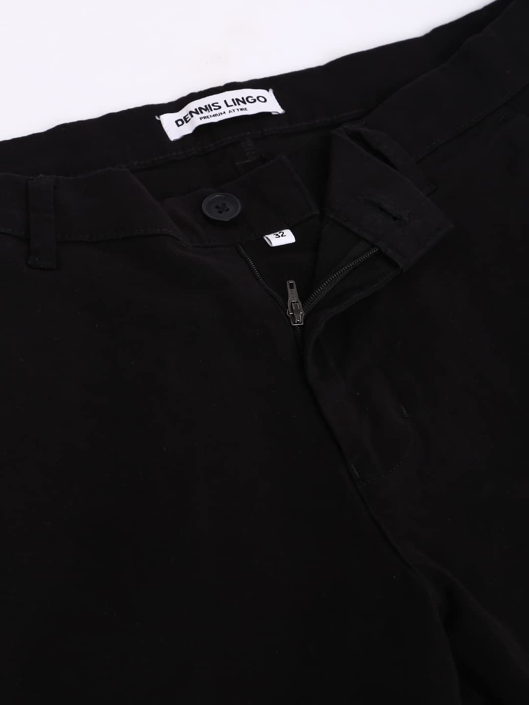 Dennis Lingo Mens Cotton Solid Casual Trousers, Tapered Fit, Mid Rise, Stretchable Ankle Length Chino Trousers Black