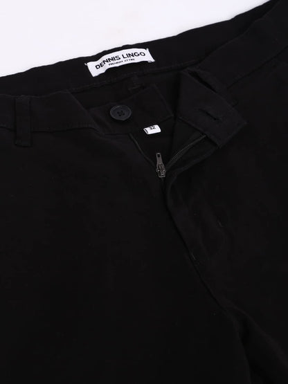 Dennis Lingo Mens Cotton Solid Casual Trousers, Tapered Fit, Mid Rise, Stretchable Ankle Length Chino Trousers Black