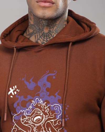 ADRO Men's Printed Hoodie, Downtown Brown, Size 30, Model H24-LUFFY-BR, Cotton Blend, Stylish and Comfortable Hoodies for Men
