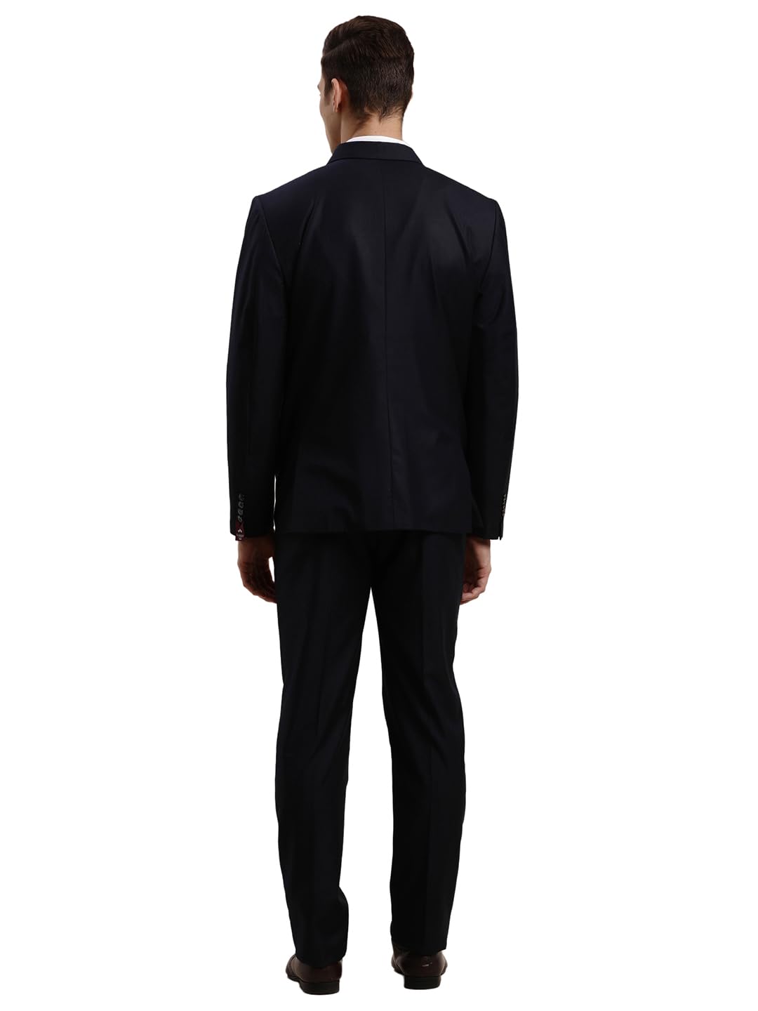 Turtle Men Poly-Viscose Solid Full Sleeve Two Piece Navy Formal Suit