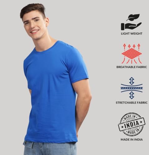 ADRO Mens T Shirts | Solid Tshirts for Men | Pure Cotton Lycra Fabric | 4 Way Stretch Smart tech Tshirt | Pack of 2 Round Neck T