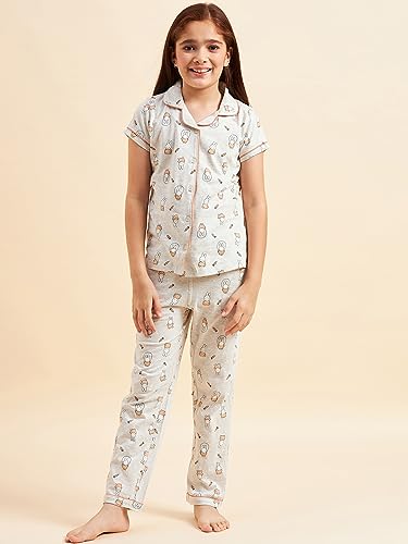 Sweet Dreams Girls Printed Front Open Pyjama Set