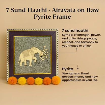 Astrotalk 7 Trunk Elephant on Raw Pyrite Frame | Vastu Item for Wealth & Success | Wall Decor Items Living Room | Raw Pyrite Frame for Wall | Gift for Man & Woman | 19x19x1 cm | 1 Piece