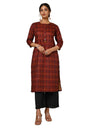 Soch Womens Maroon Linen Blend Ikat Print Kurta with Tassels