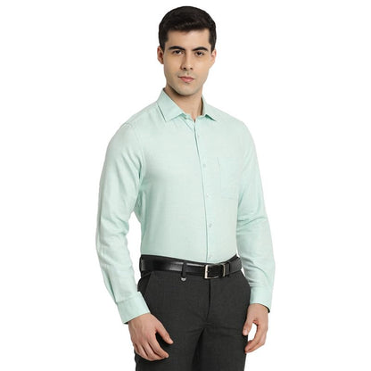 Turtle Men 100% Cotton Mint Green Solid Slim Fit Formal Shirt