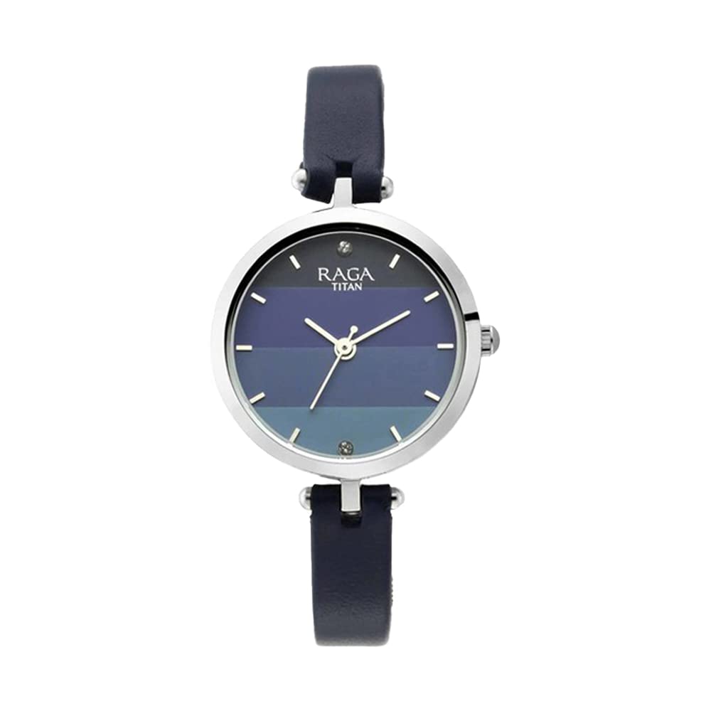 Titan Raga Viva Blue Dial Analog Leather Strap Watch For Women-Ns2606Sl02