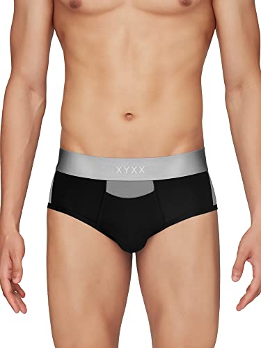 Xyxx MenS Underwear Dualist Intellisoft Antimicrobial Micro Modal Brief Pack Of 3 (Black & Steel Grey ; Black Iris & Brilliant