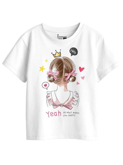 Bon Organik Girls Printed Pure Cotton T-Shirt