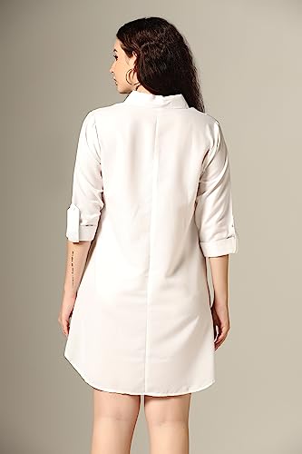 Greciilooks Western Dress For Women| Shirt Collar Solid A-Line Dress| Plus Roll Tab Sleeve Shirt Dress| WomenS Comfort Summer D