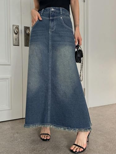 Greciilooks 60% Polyester 40% Cotton Western Skirt Women Dark Blue