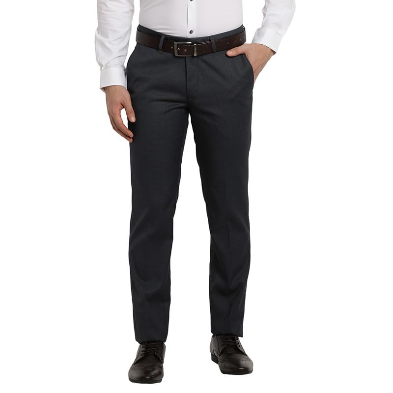 Turtle Men Terry Rayon Grey Solid Narrow Fit Formal Trouser