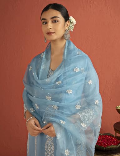 Kaari Rayon Staple 3 PCS Women Kurta Set (KAAAW26WSKD-82026_Jodhpur Blue
