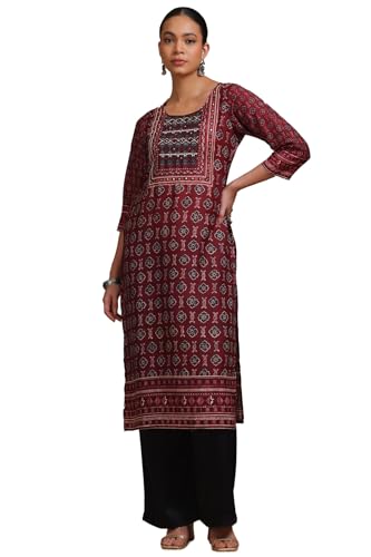 Soch WomenS Muslin Botanical Regular Kurta (Ews5Ku61253_Maroon