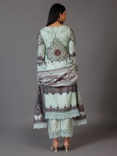 Libas Womens Printed Silk Blend Pakistani Kurta With Trousers And Dupatta