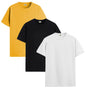 ADRO Mens Solid Regular Fit T-Shirt (RCM3-PLN-MU-BL-WH_Mustard,Black,White