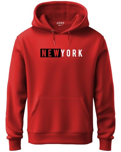 ADRO Men's Cotton Neck Hooded Sweatshirt (H20-M-NKY-RD_Red_XL)