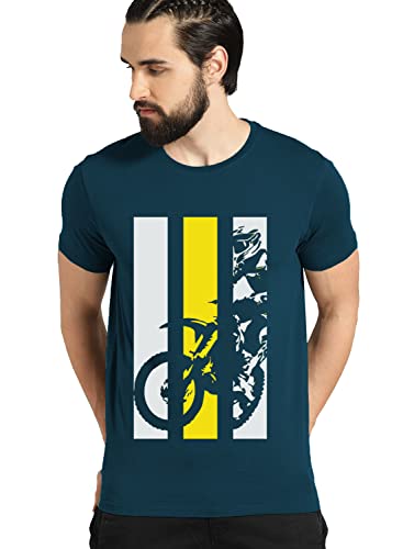 ADRO Men's Bike Rider Printed Cotton T-Shirt (RN22-2-BIK-SB_Teal_XL)