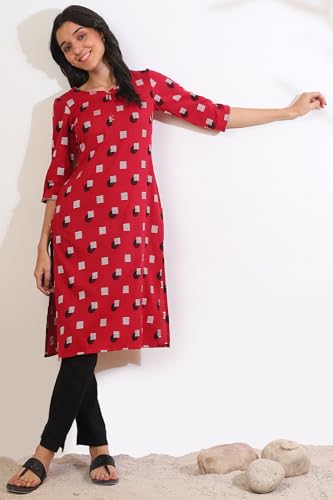 Aurelia Women's Yarn Dyed Cotton Blend Straight Kurta