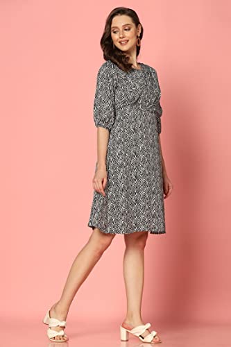 DHRUVI TRENDZ Rayon Western Knee-Length Casual Dress for Women (DT-WD1079_Black