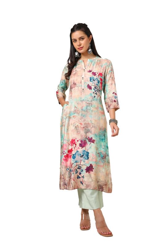 Soch Womens Multicolour Viscose Muslin Floral Print Kurta with Beads