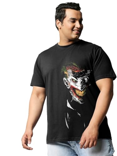 Bewakoof Official DC Merchandise Mens Graphic Print Oversized Fit Half Sleeve Round Neck Cotton Plus Size T-Shirt_585851_Black_