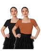 Shasmi Womens & Girls Black and Orange Solid Knitted Square Neck Regular Fit T-Shirts Short Puff Sleeve Tops (52 Pack 2 Black