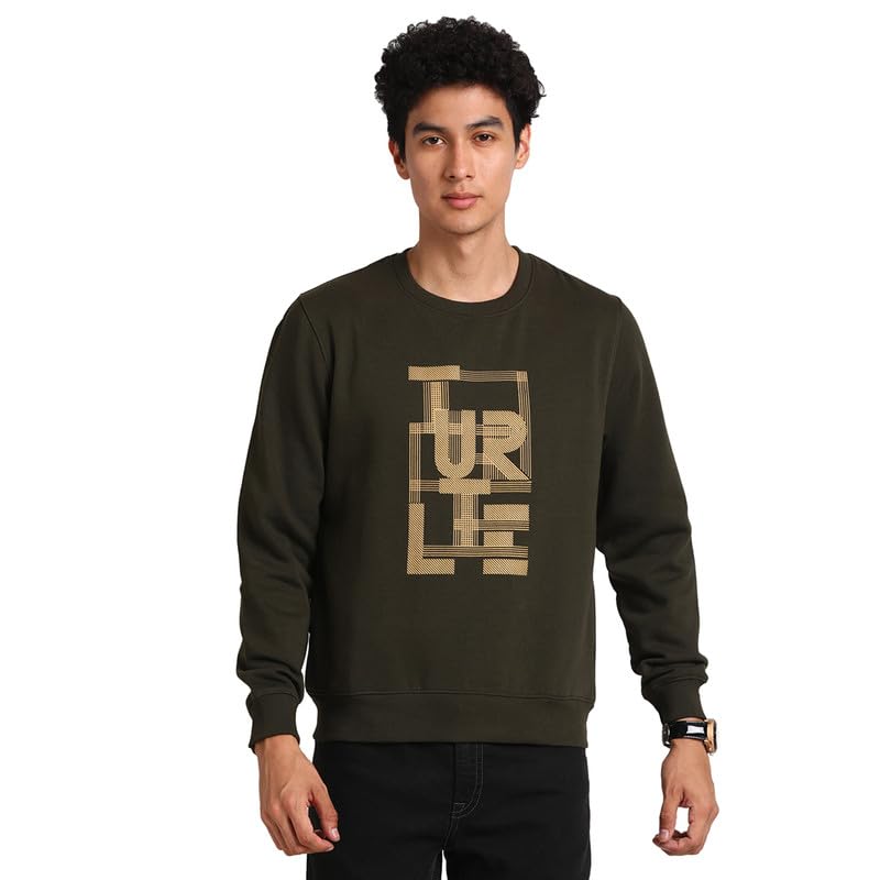 Turtle Men 100% Cotton Olive Plain Regular Fit Full Sleeve Casual Sweatshirt