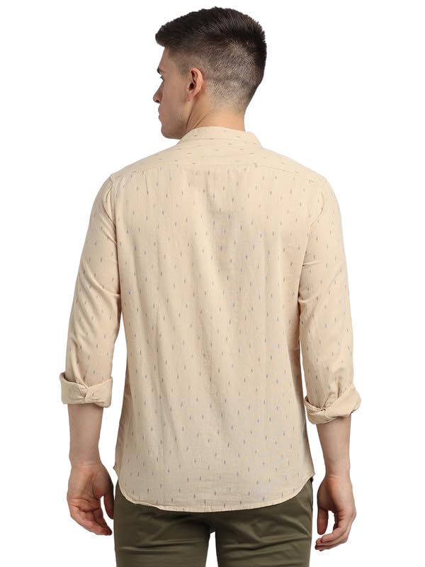 Turtle Men Cotton Linen Khaki Printed Slim Fit Full Sleeve Casual Shirt