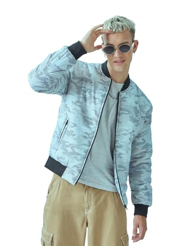 Bewakoof Mens All Over Printed Regular Fit Puffer Jacket_596248_Grey_L