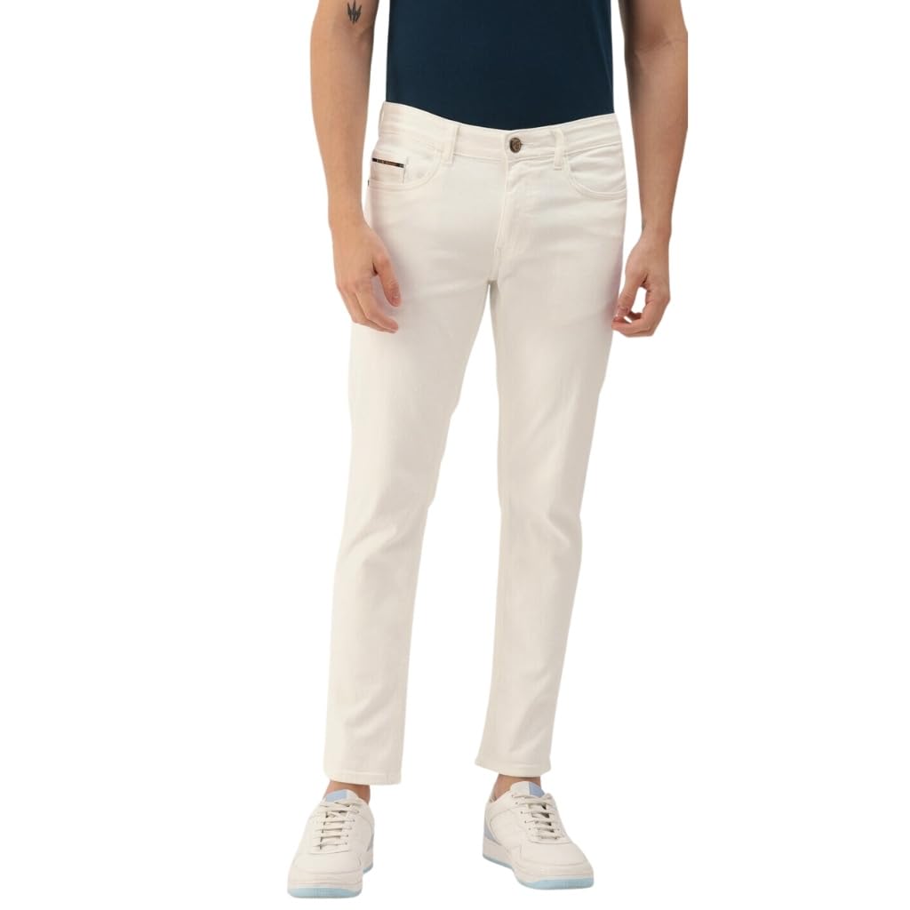 The Indian Garage Co Men Slim Fit Solid Mid-Rise Jeans White