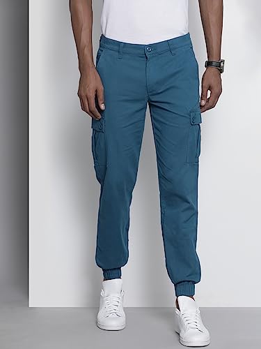 The Indian Garage Co Men Slim Fit Solid Mid-Rise Stretchable Cuffed Cargos