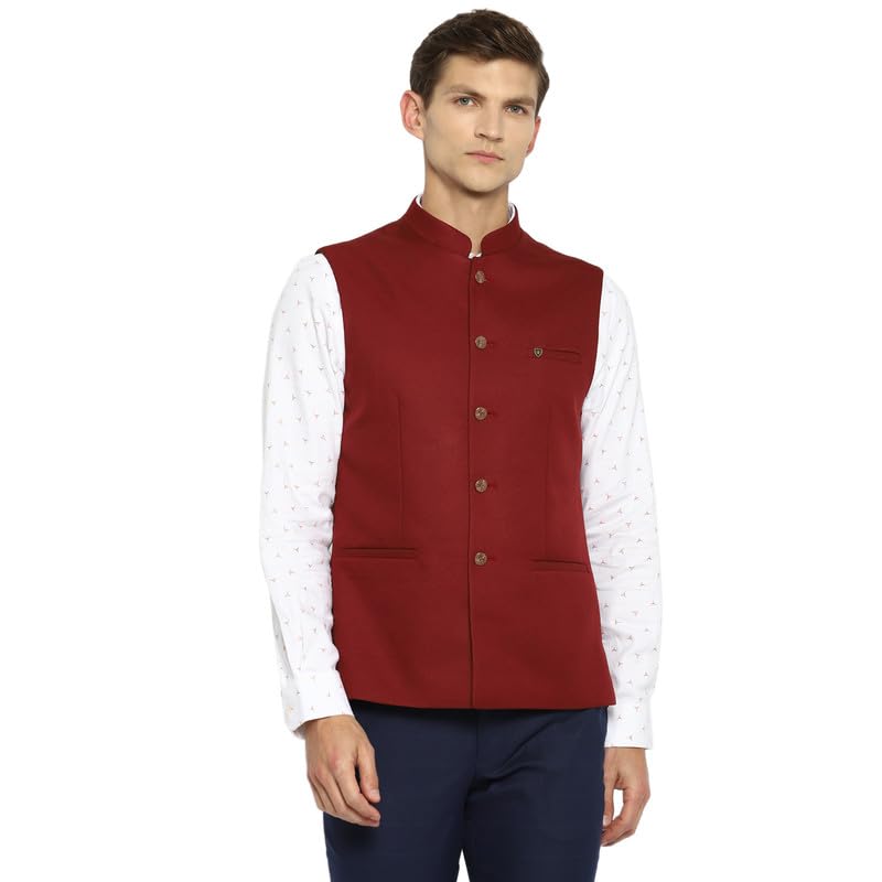 Turtle Men 100% Cotton Maroon Solid Slim Fit Formal Nehru Jacket