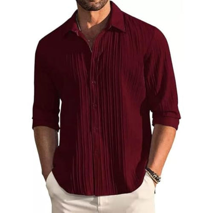 Deelmo MenS Button Down Dress Shirts Textured Long Sleeve Casual Hawaiian Beach Shirt