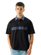 The Souled Store Ogs Only Men And Boys Short Sleeve Collared Neck Black And Blue Embellished Cotton Oversized Polos