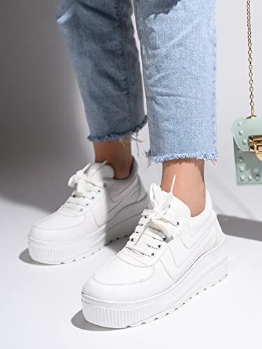 Shoetopia WomenS Platform Heel Sneakers White