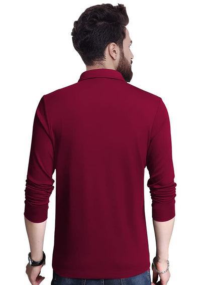Eyebogler MenS Trendy Polo Neck Full Sleeves Solid T-Shirt Wine Red