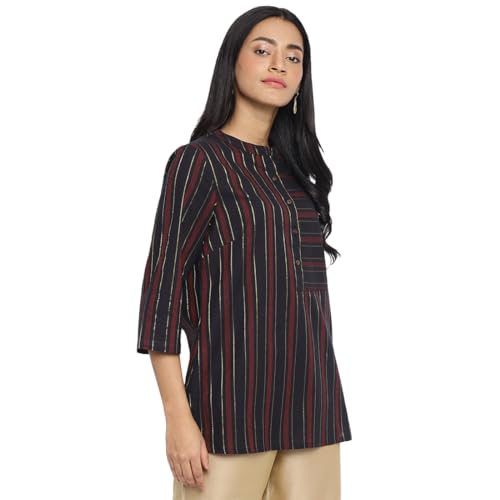 Fabindia Women's Cotton Blend Striped Slim Short Kurta