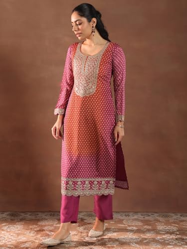 Libas WomenS Silk Blend Kurta Set (49507H_Pink
