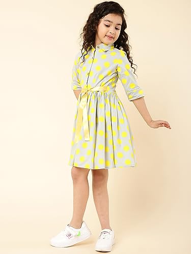 A.T.U.N. (ALL THINGS UBER NICE) Girls Polka Dots Shirt Dress Blue-Yellow