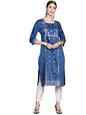 Ziyaa Women's Blue Chinon Straight Kurta And Pant Set(ZIKUCH3791ANDPA)