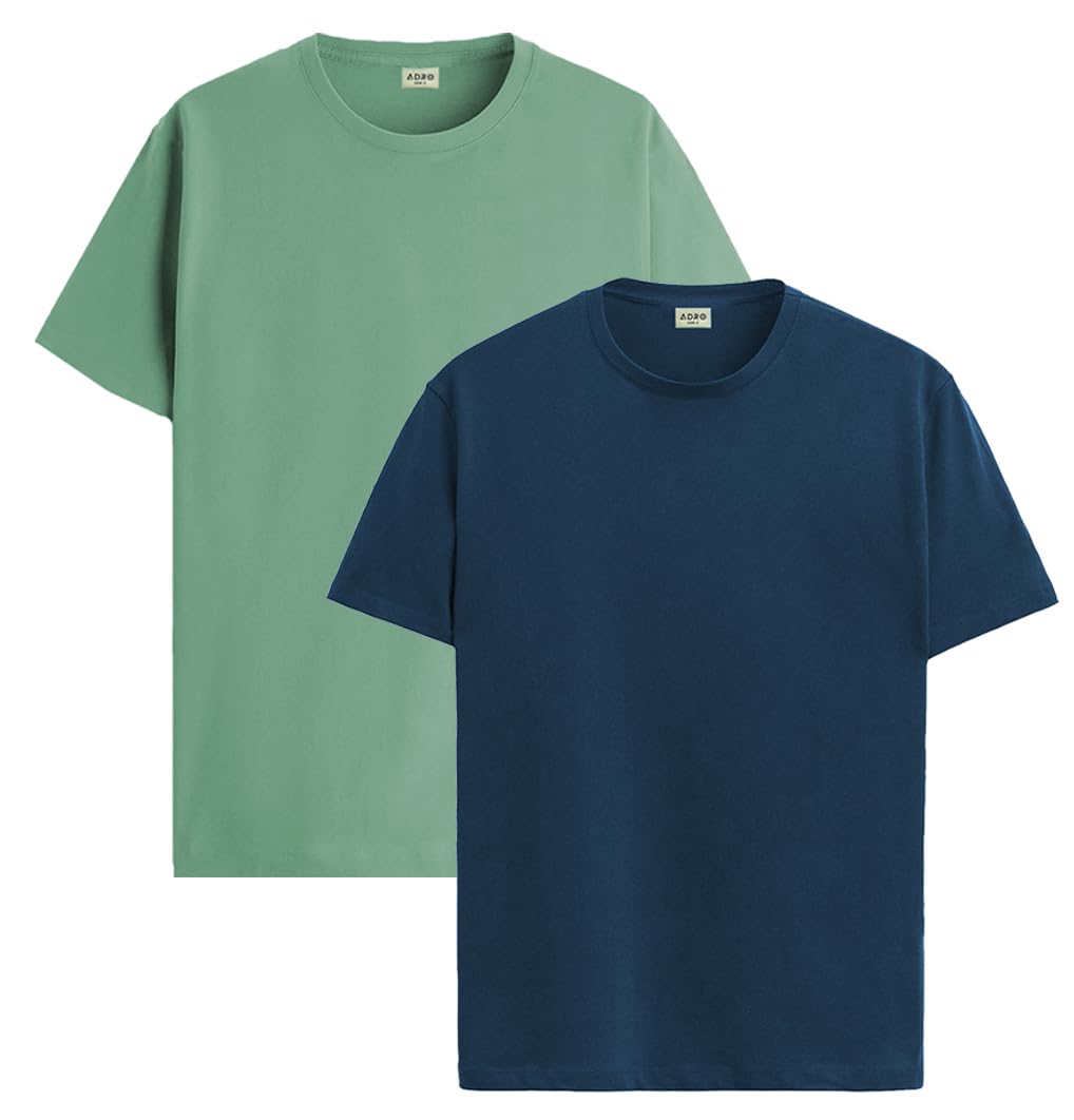ADRO Mens T Shirts | Solid Tshirts for Men | Pure Cotton Lycra Fabric | 4 Way Stretch Smart tech Tshirt | Pack of 2 Round Neck T