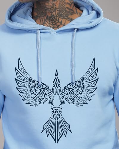 ADRO Men's Hoodie - Printed Cotton Hoodie, Size 48, Sky Blue, Model H24-BIRD-SK