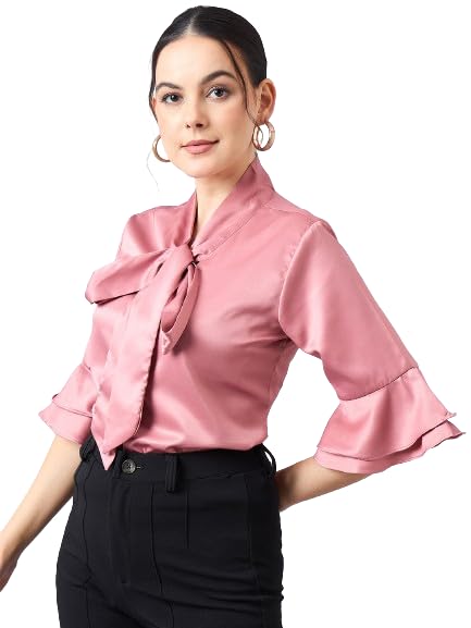 Style Quotient Women Tie-Up with Bell Sleeves Satin Top